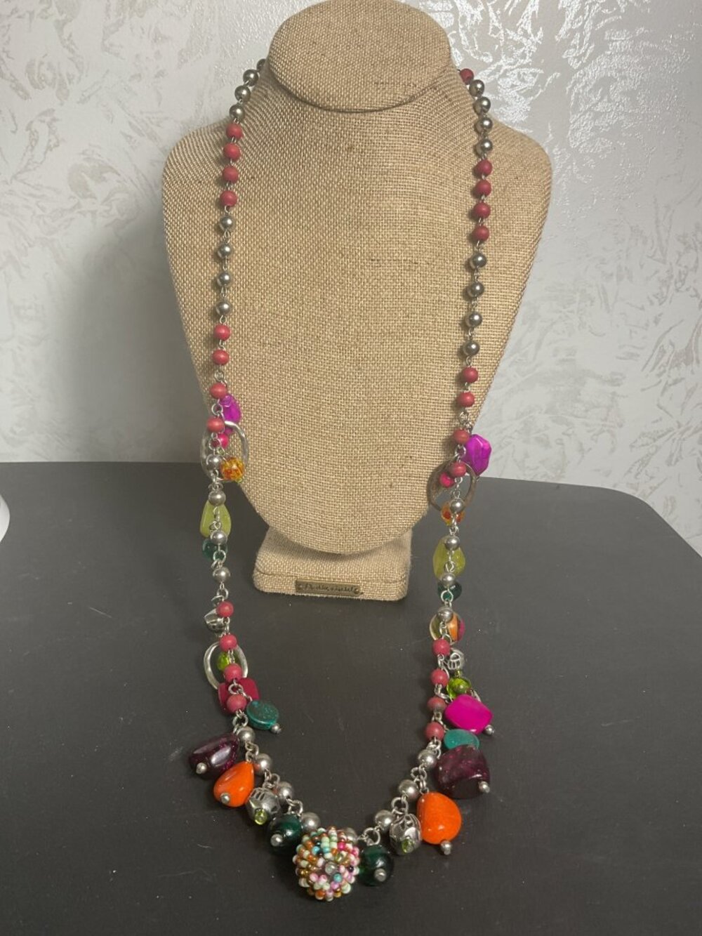 Boho Resin Charm Necklace Long Colorful Lucite Cluster Avant Garde Y2K